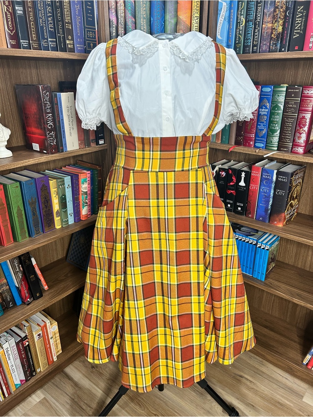 Collectif Yellow & Orange Plaid Suspender Skirt